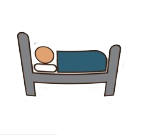 Illustrasjon av en person som sover i en seng